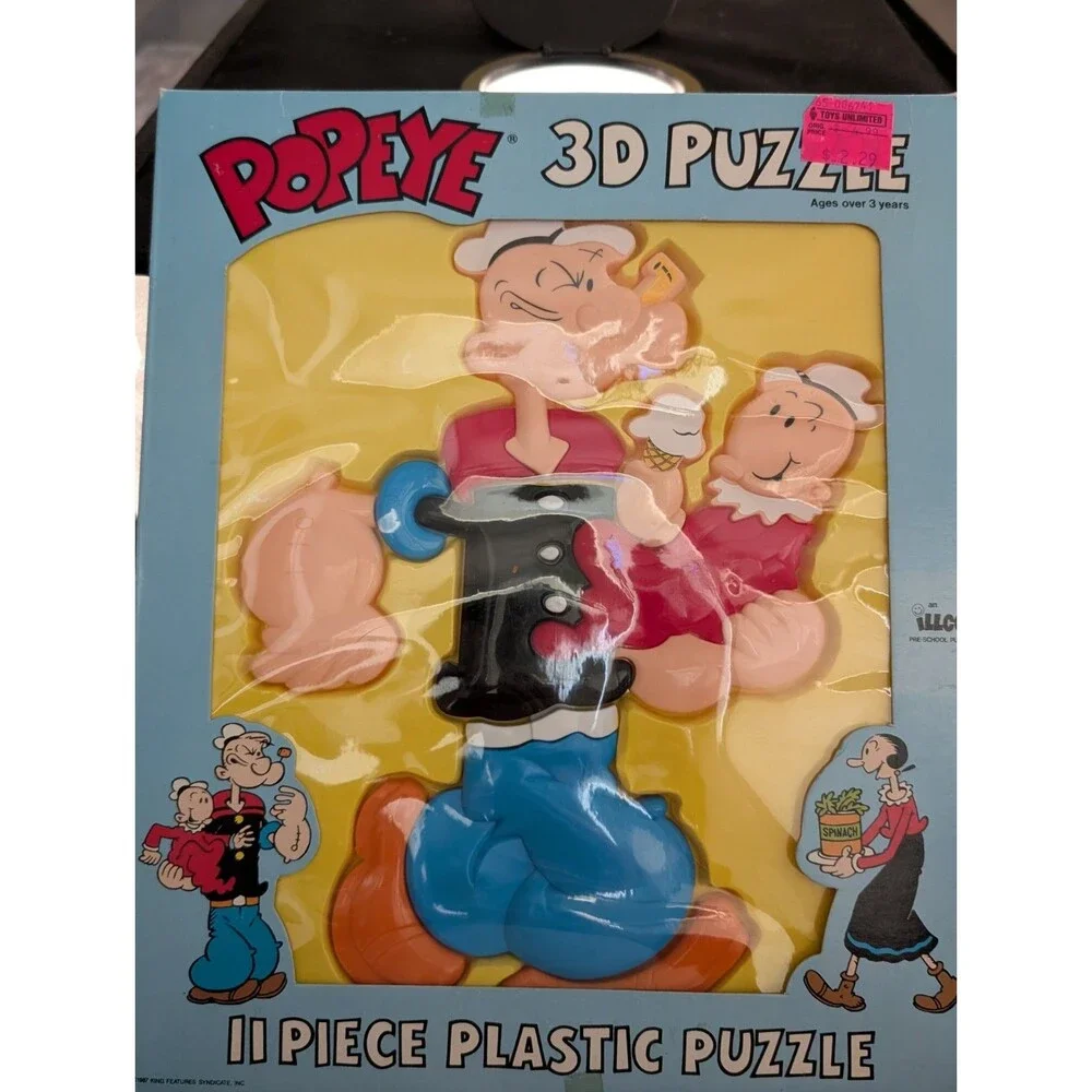 1987 Popeye & Olive Oil 3D Frame Tray Puzzle 11 Piece Jigsaw Retro Vintage Toy